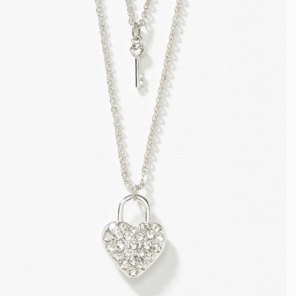 Touchstone Crystal Heart and Key  Double Necklace